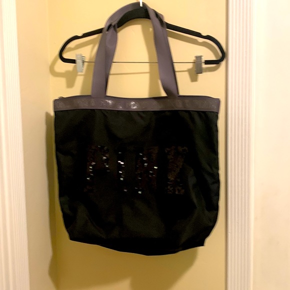 VS PINK BLACK BLING SEQUIN ZIPPERED TOTE BAG - Picture 1 of 5